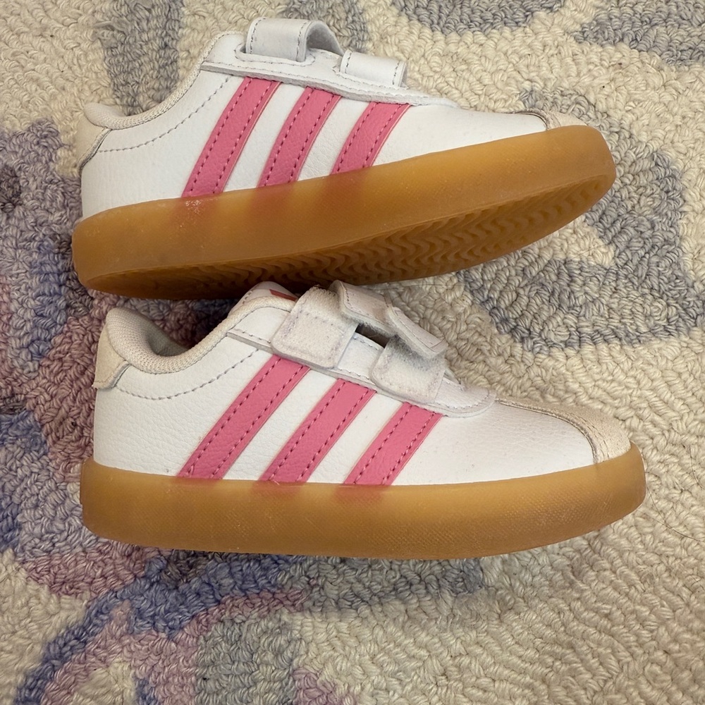 adidas Kids White and Pink Sneakers with Tan Soles
